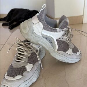 Chunky Grey Mesh & Leather Sneakers